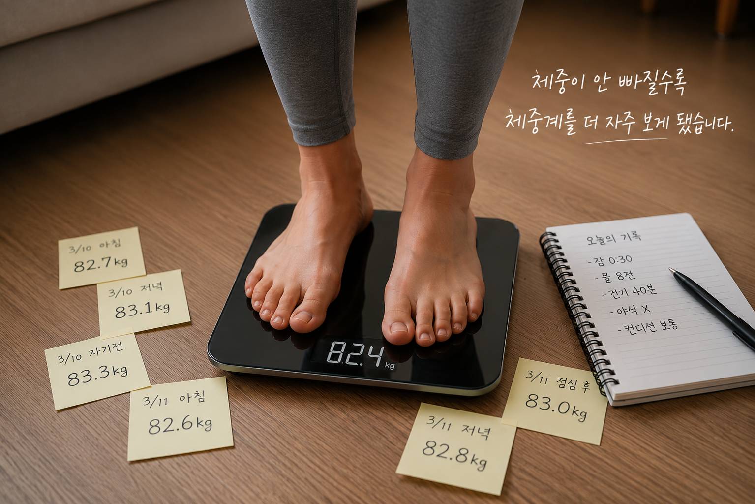 체중이 안 빠질수록 체중계를 더 자주 보게 됐습니다