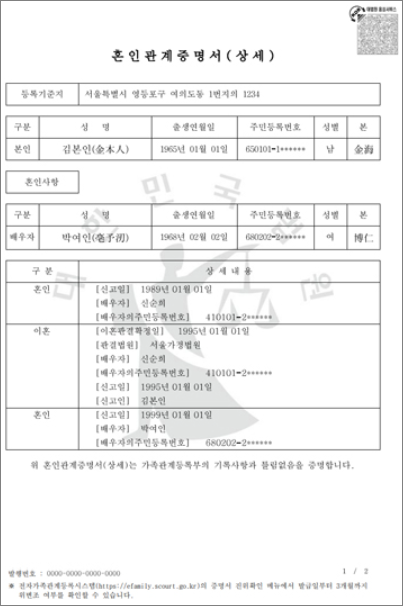 혼인관계증명서 종류