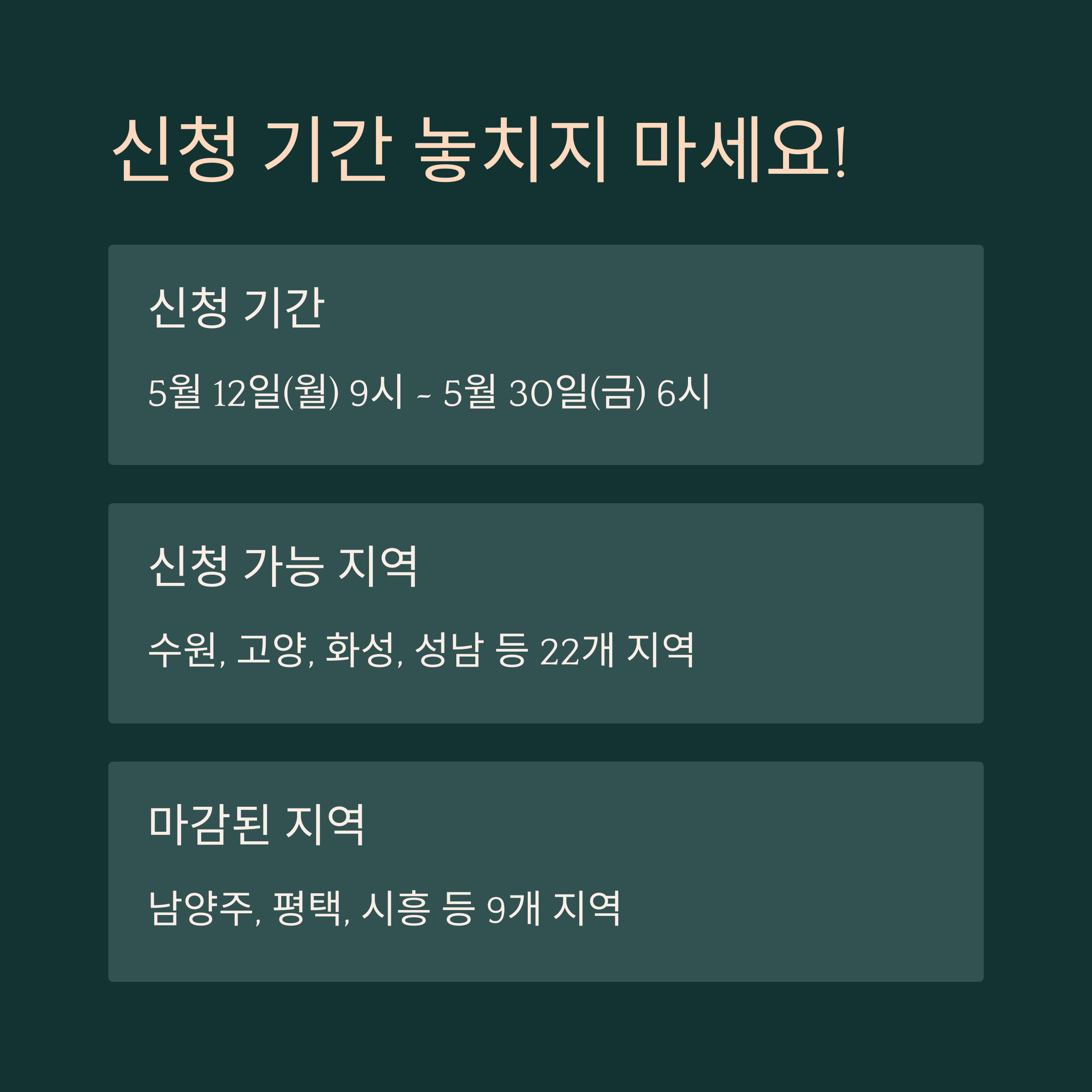 신청 기간과 지역, 마감된 지역 정보 정리