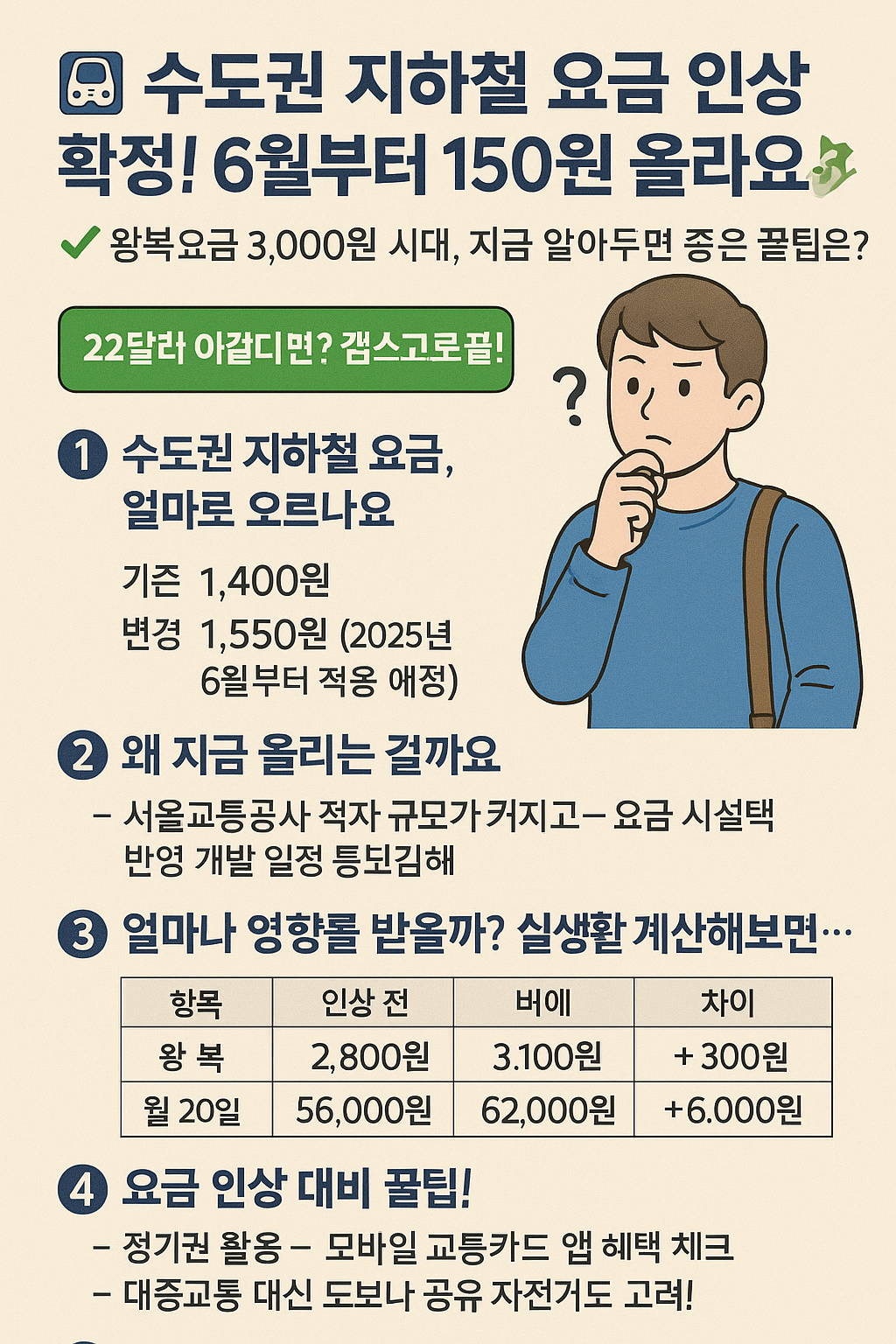 수도권 지하철 요금 인상 확정! 6월부터 150원 올라요