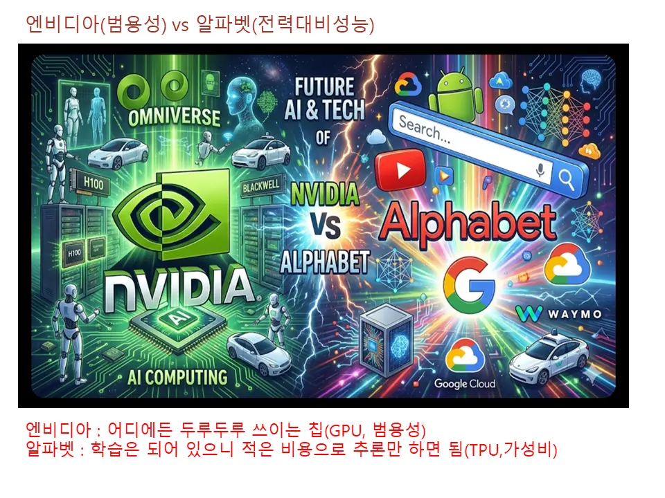 엔비디아(범용성) vs 알파벳(전력가성비)