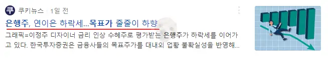 은행주 하락세 관련 기사