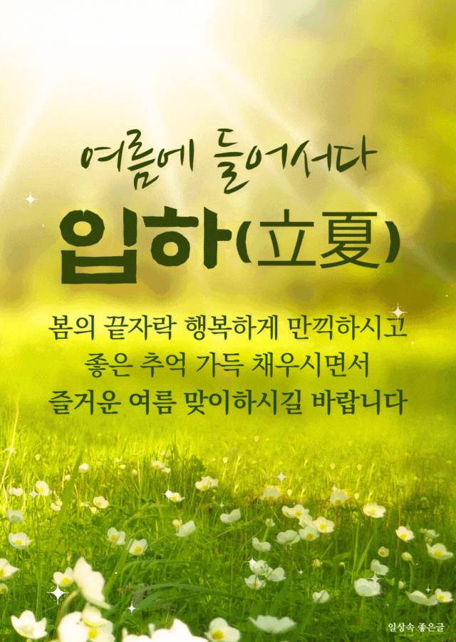 입하를 알리는 초록 잔디와 들꽃 이미지, 입하 인사말