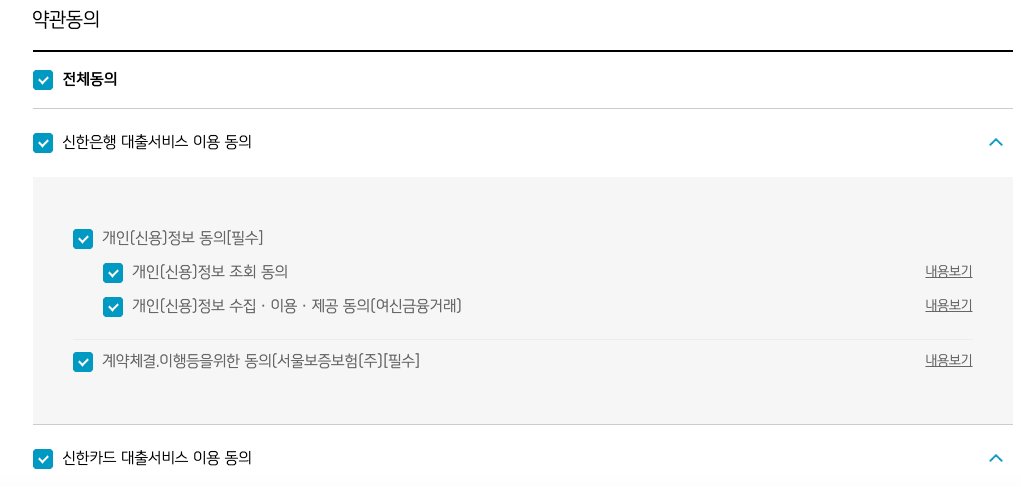 신한은행마이카대출_약관동의