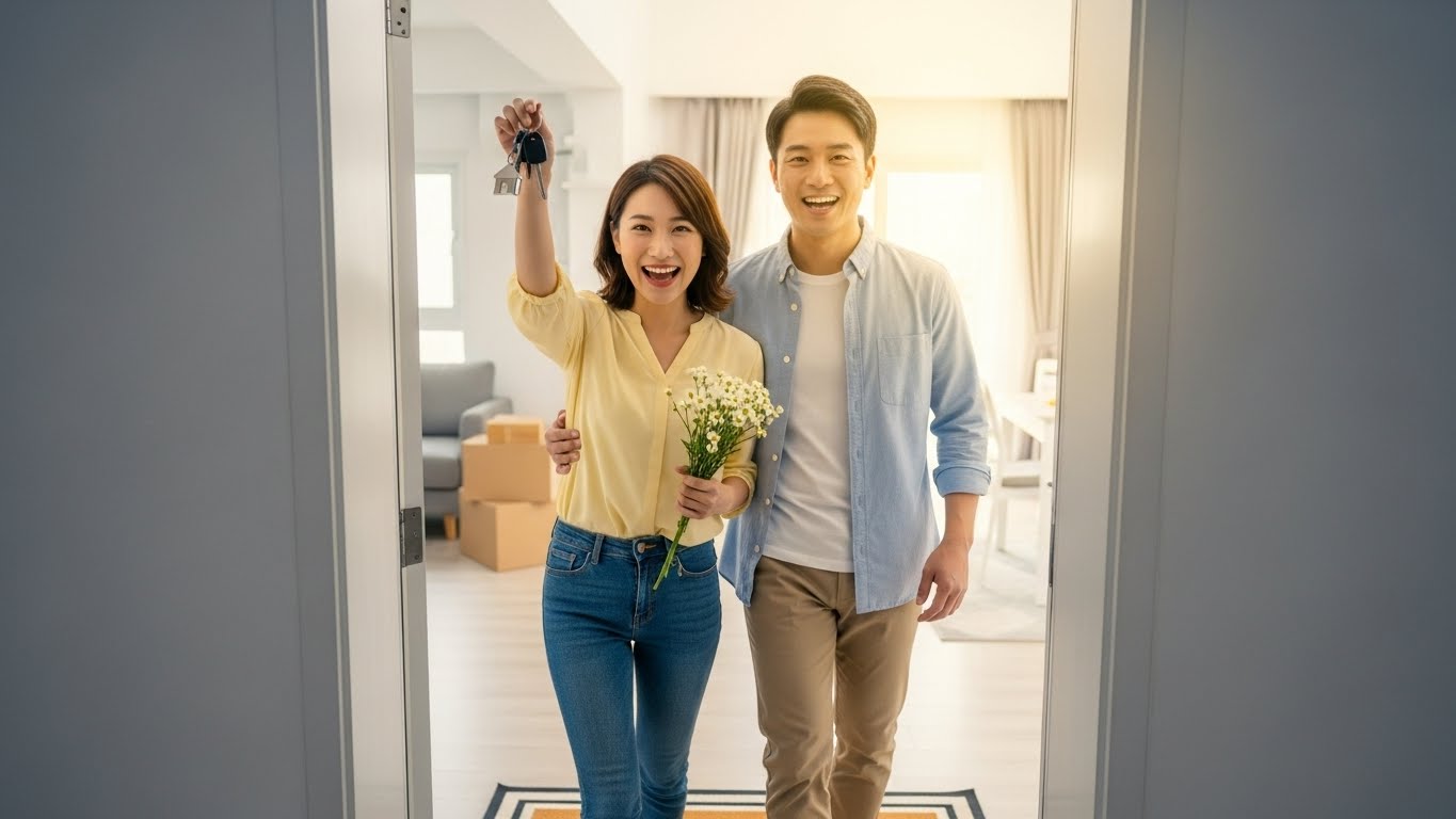 안전한 전세집에 입주하는 행복한 부부