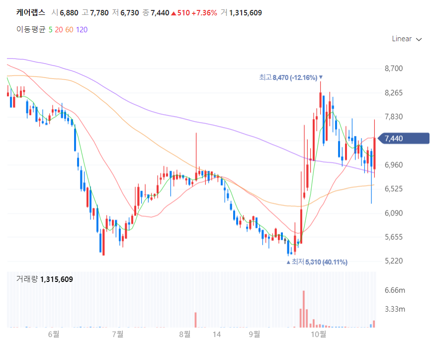현재 케어랩스 주가차트