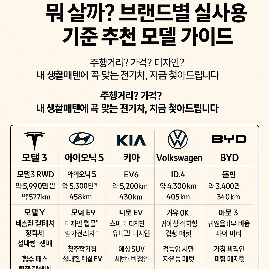 2025 전기차 뭐사지? 브랜드별 인기 모델 한눈에 비교