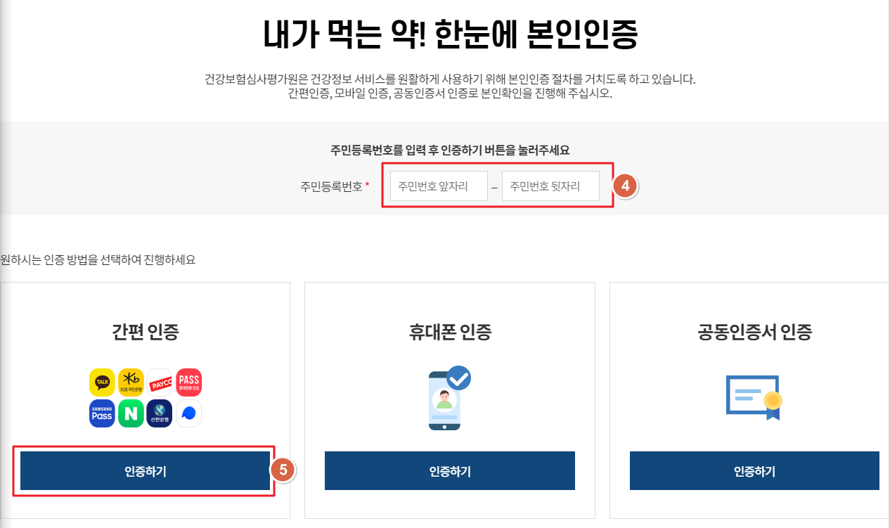 건강보험심사평가원 '내가 먹는 약! 한눈에'-본인인증