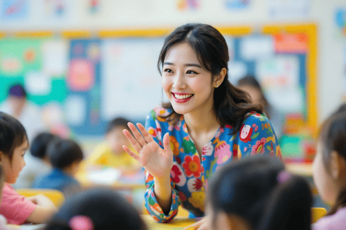 어린이집-선생님이-아이들과-환하게-웃고-있음