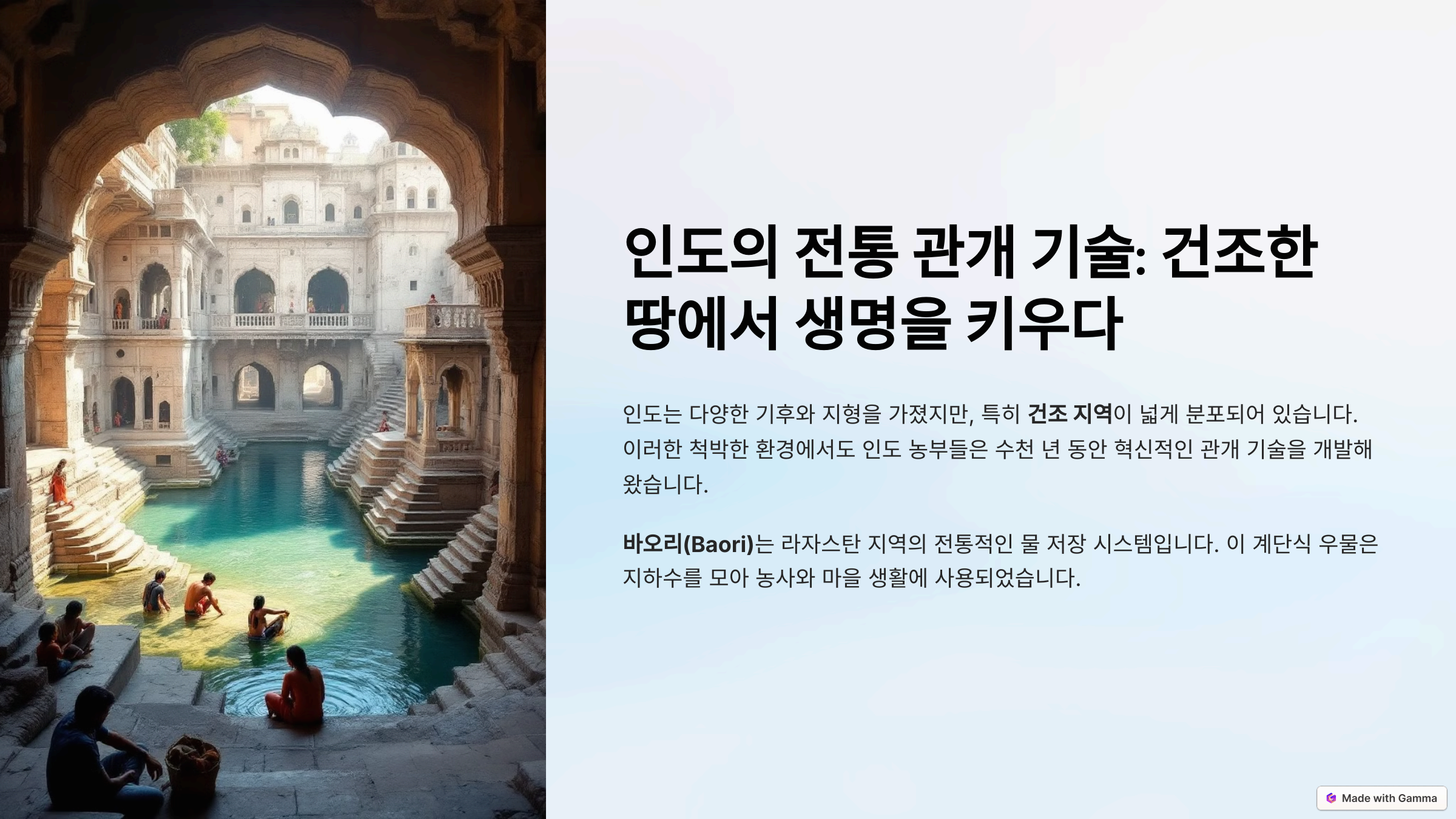 인도의 전통 관개 기술: 건조한 땅에서 생명을 키우다