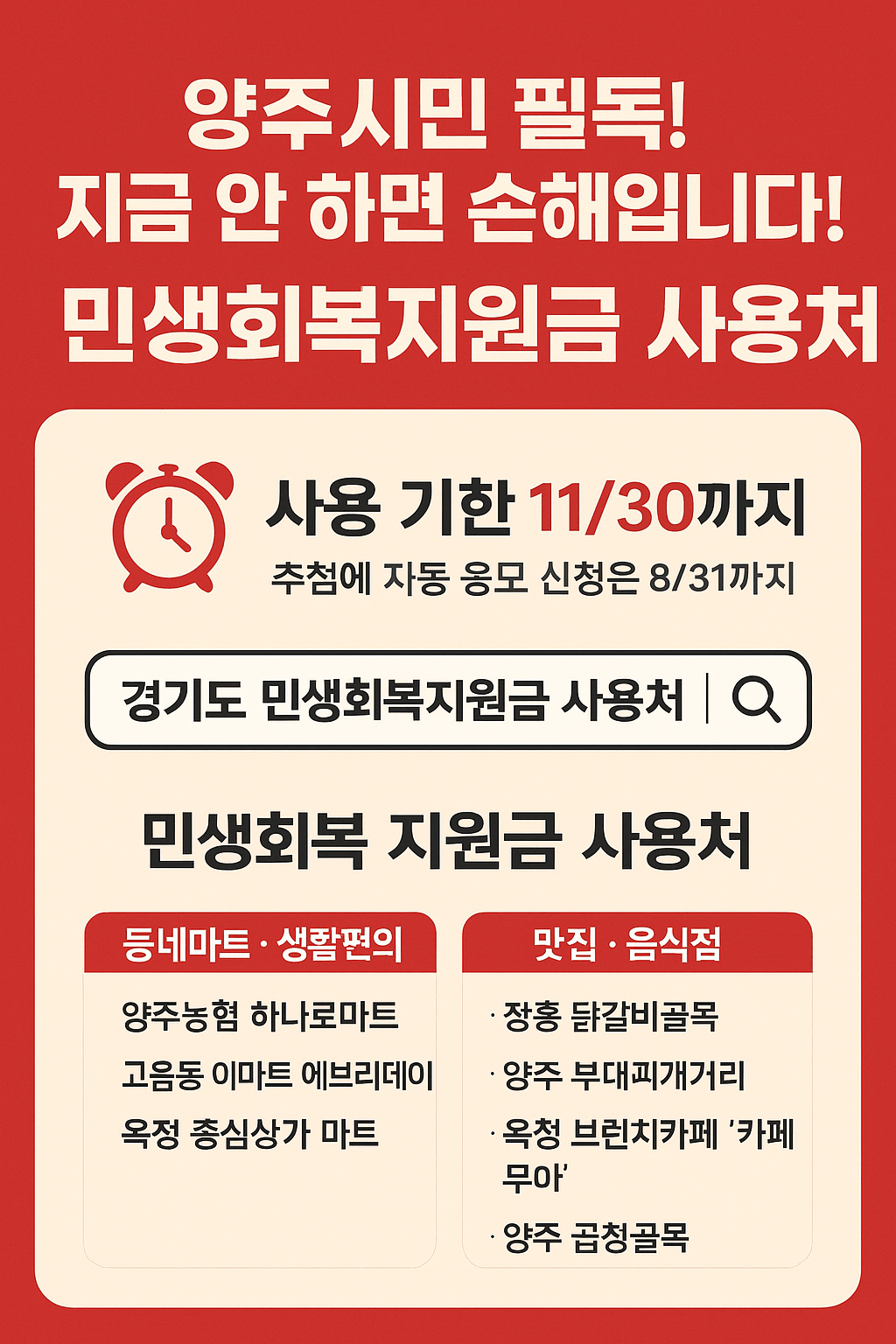 1~2차 양주시 민생회복지원금 사용처 바로가기