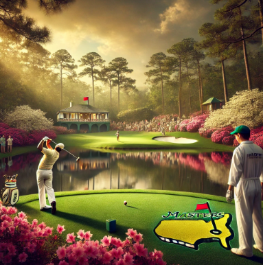 마스터스 파3 콘테스트에서 티샷하는 장면