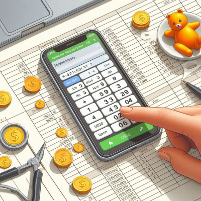 스마트폰에서 계산기를 사용하고 있는 손.