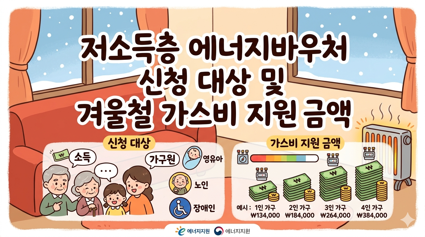 저소득층 에너지바우처 신청 대상 및 겨울철 가스비 지원 금액