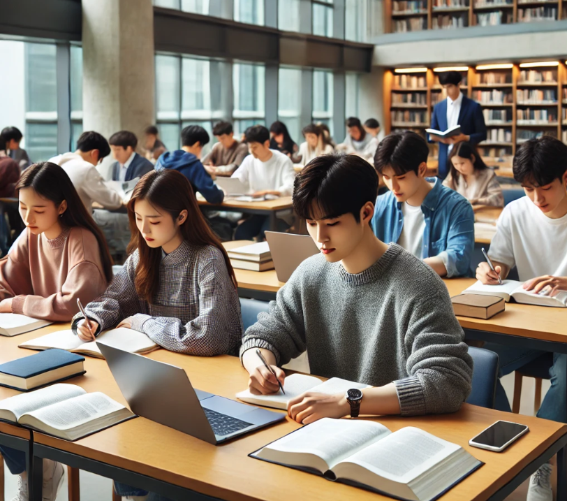 도서관에서 대학생들 공부하는 모습