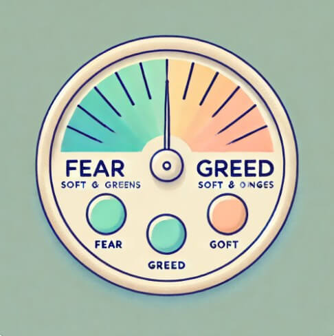 비트코인 공포 & 탐욕 지수 게이지를 파스텔톤으로 표현한 그림