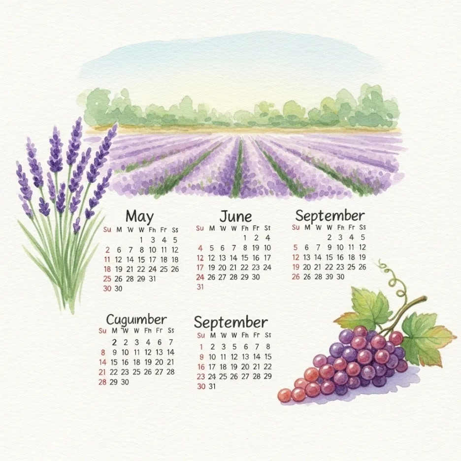 프랑스 남부 여행에 좋은 시기를 알려주는 달력 그림.