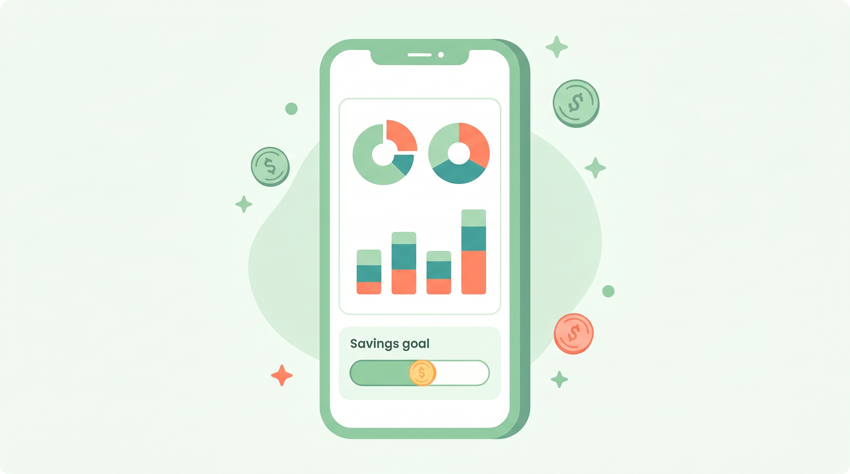 illustration of free student budgeting app showing expense tracking and savings goals