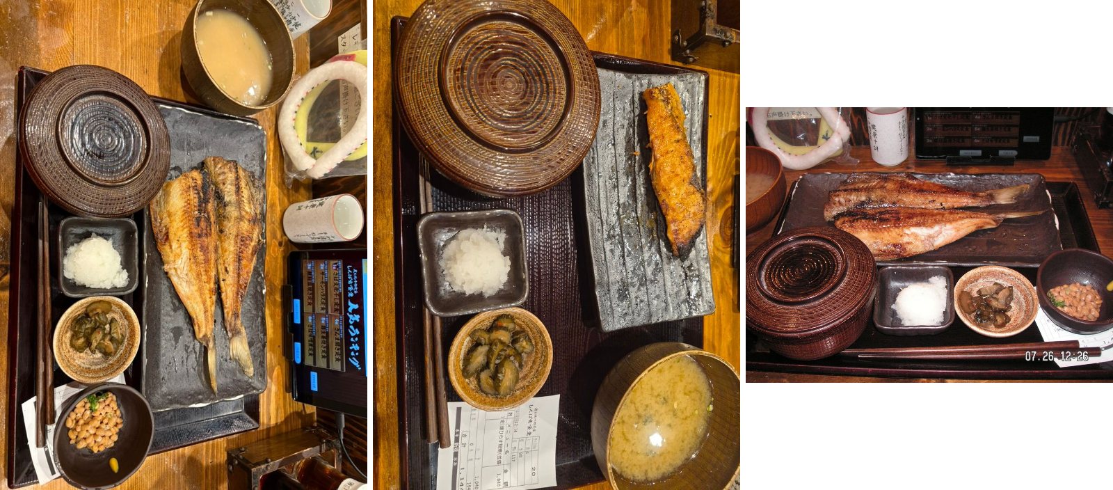 숙소 근처 그 일본 가정식집. 5점 만점 3점. 맛이 특별하지는 않은데, 반찬도 괜찮고, 밥에 나또 말아먹는게 진짜 좋았어요. 가격이 싸가지고 3점입니다. 다시 방문하라 하면 갈거 같긴 해요. 아점 느낌으로 · 18번 사진이랑 같은 줄에 넣어줘 · 18번 사진이랑 같은 줄에 넣어줘