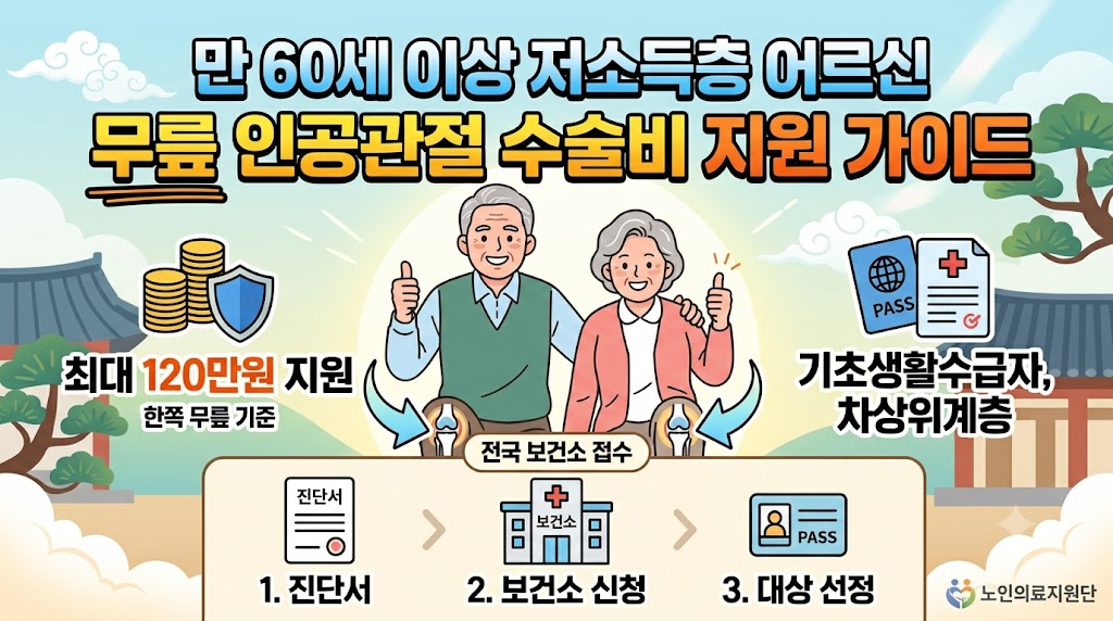만 60세 이상 시니어 무릎 인공관절 수술비 지원 제도 안내 이미지