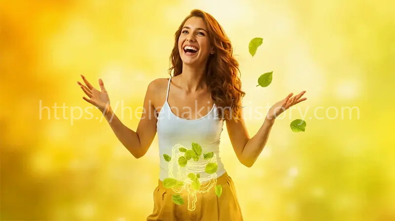 장 내 유익균 관리로 즐거워 하는 이미지.