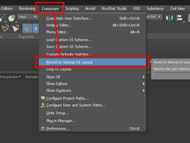 Customize > Revert to Startup Layout