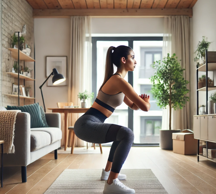 집에서 스쿼트하는 여자