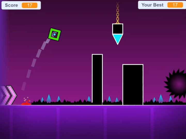 지오메트리대쉬-서브제로-게임하기-플레이-가속-구간으로-빠르게-점프하는-화면