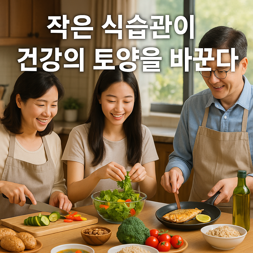건강 식단을 준비하는 가족