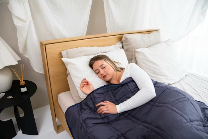 편안한 침대에서 숙면 중인 여성의 모습