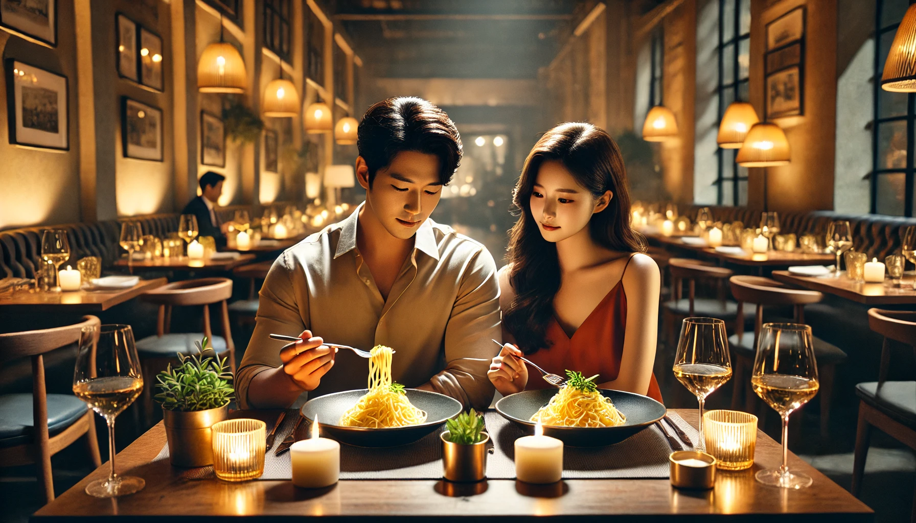 파스타 먹는 남녀