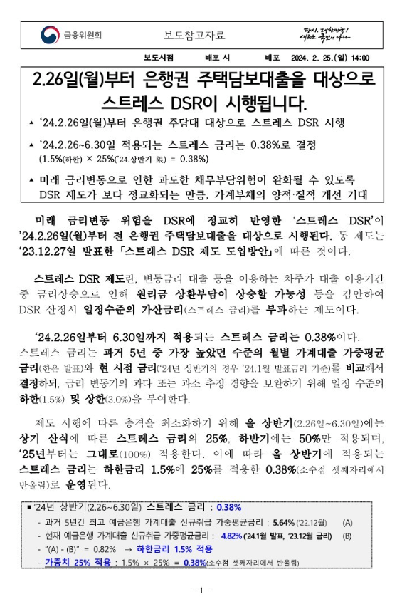 스트레스DSR 대출 변경 시행 06