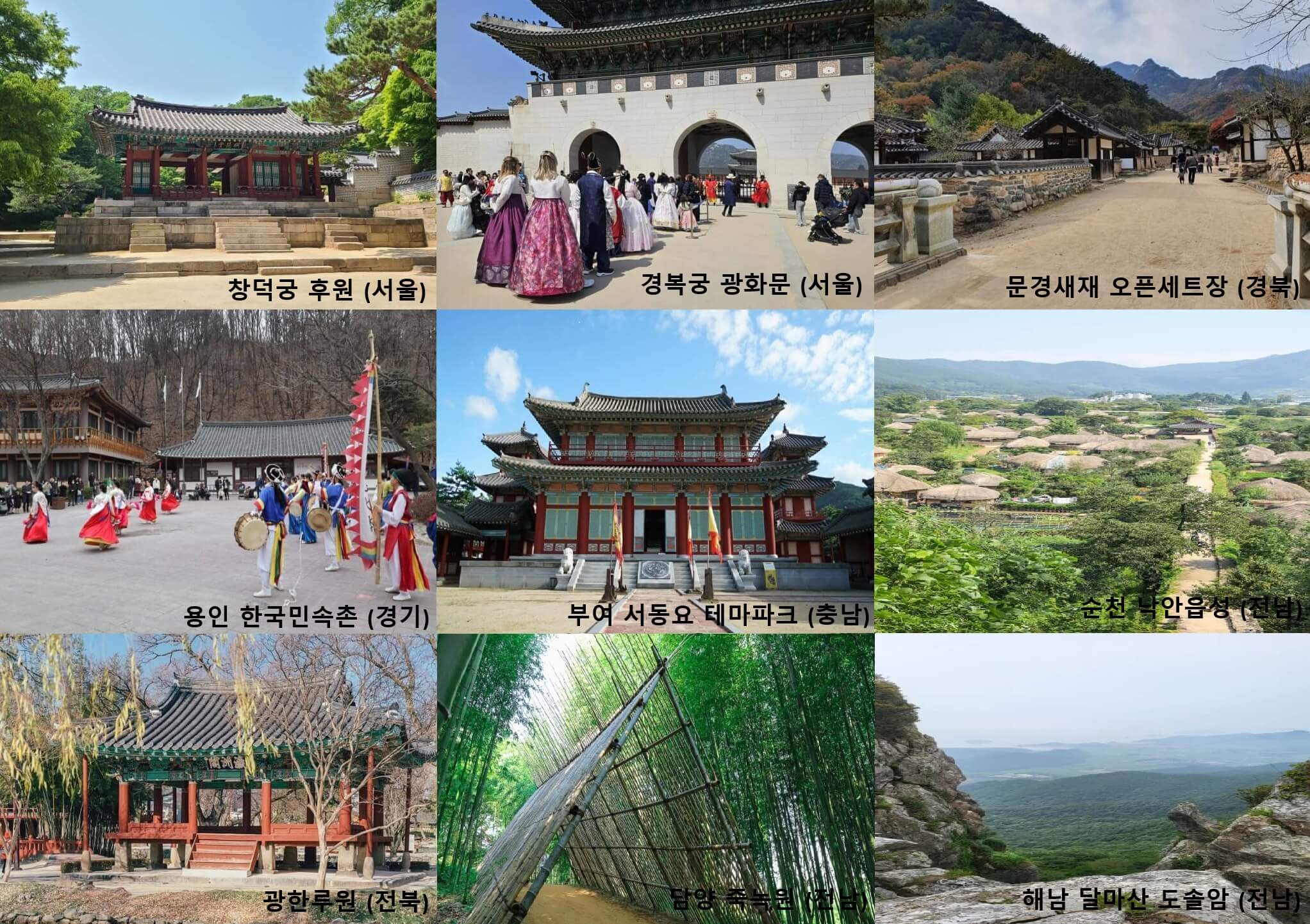 귀궁 촬영지, 귀궁웹툰, 귀궁뜻, 창덕궁 후원, 경복궁 광화문, 문경새재 오픈세트장, 용인 한국민속촉, 부여 서동요 테마파크, 순천 낙안읍성, 광한루원, 담양 죽녹원, 해남 달마산 도솔암, 영주 선비촌