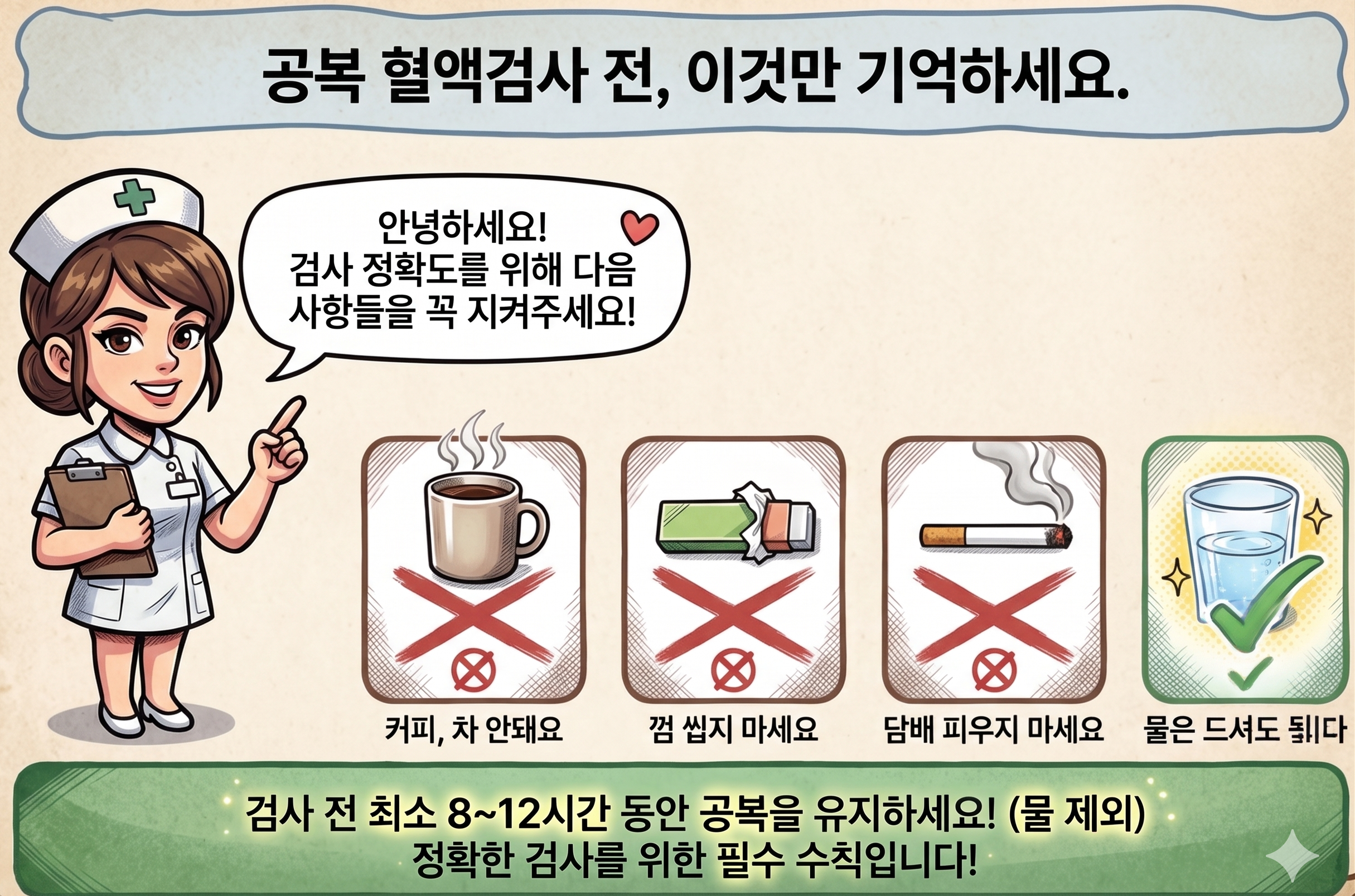 공복 안 지킨 피검사결과지 달라 진다. (커피, 껌, 담배 안돼요)