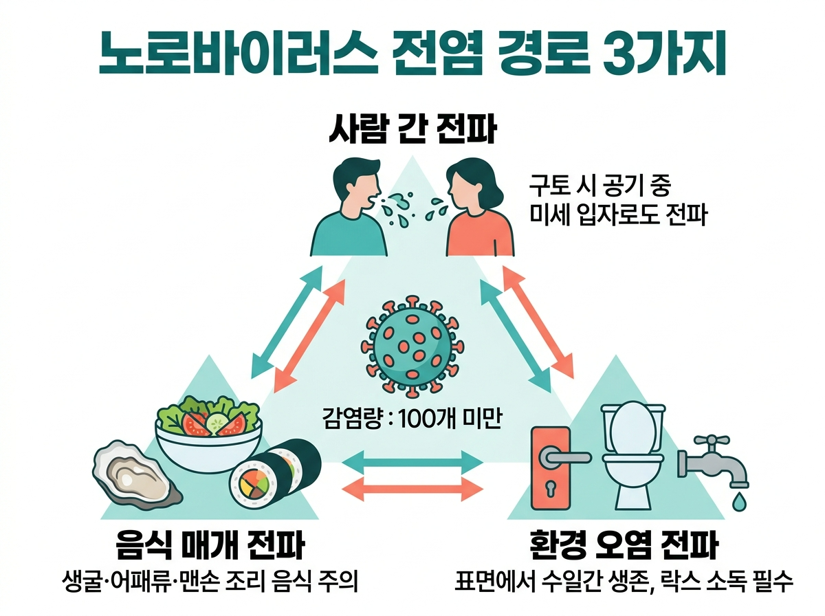 노로바이러스 전염 경로, 생굴 노로바이러스, 노로바이러스 음식, 환경 오염 전파