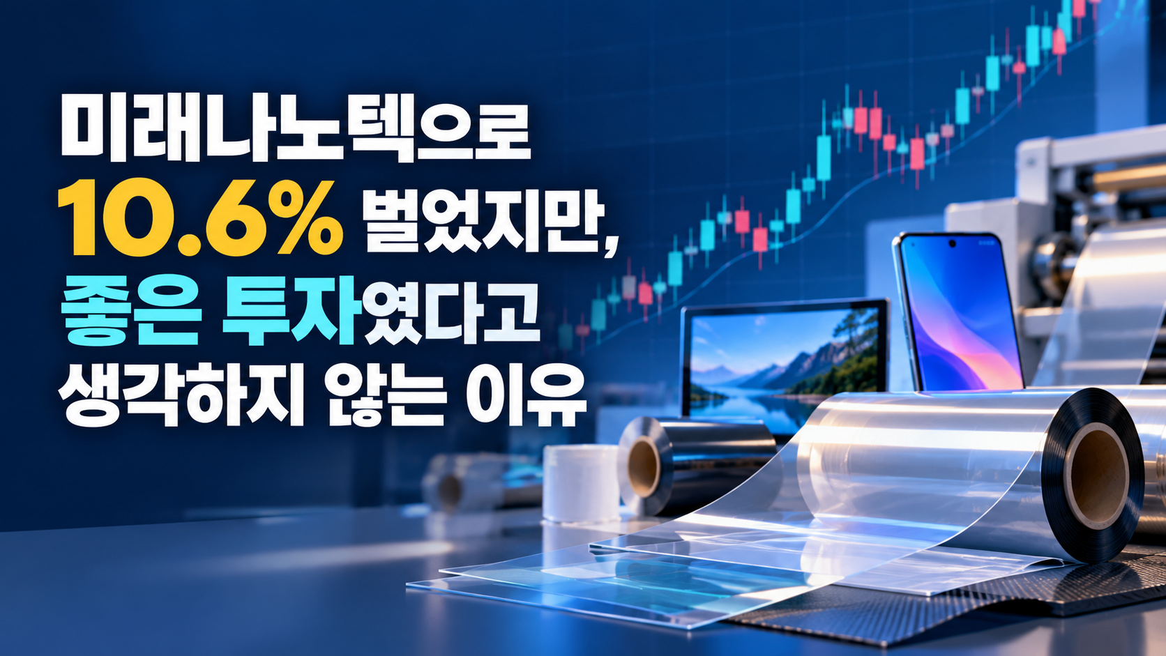 미래나노텍 관련 전자소재 이미지와 상승하는 주식 차트를 표현한 썸네일