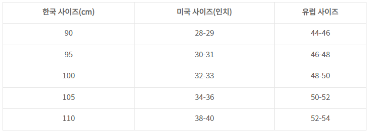 허리사이즈표