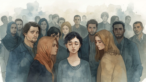 주변 사람들은 ISFP가 죄책감을 느끼고 있다는 사실을 바로 알아차리기 어려울 때가 있습니다. 평소 차분하고 따뜻한 모습이 크게 변하지 않기 때문입니다에 관한 그림입니다