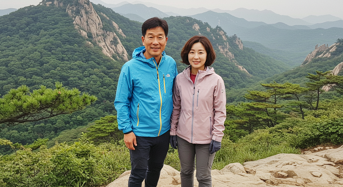 북한산 등산중인 부부