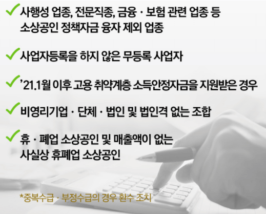 지원을 받을 수 없는 제외 대상
