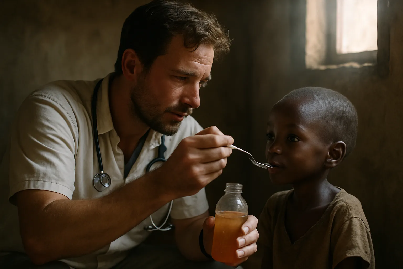 "물과 설탕, 소금을 섞어 만든 경구 수액 요법(ORS)으로 개발도상국의 아이를 살리는 모습"