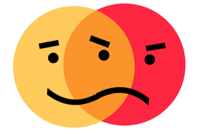 웃는 동시에 화가 난 얼굴 이모티콘 일러스트