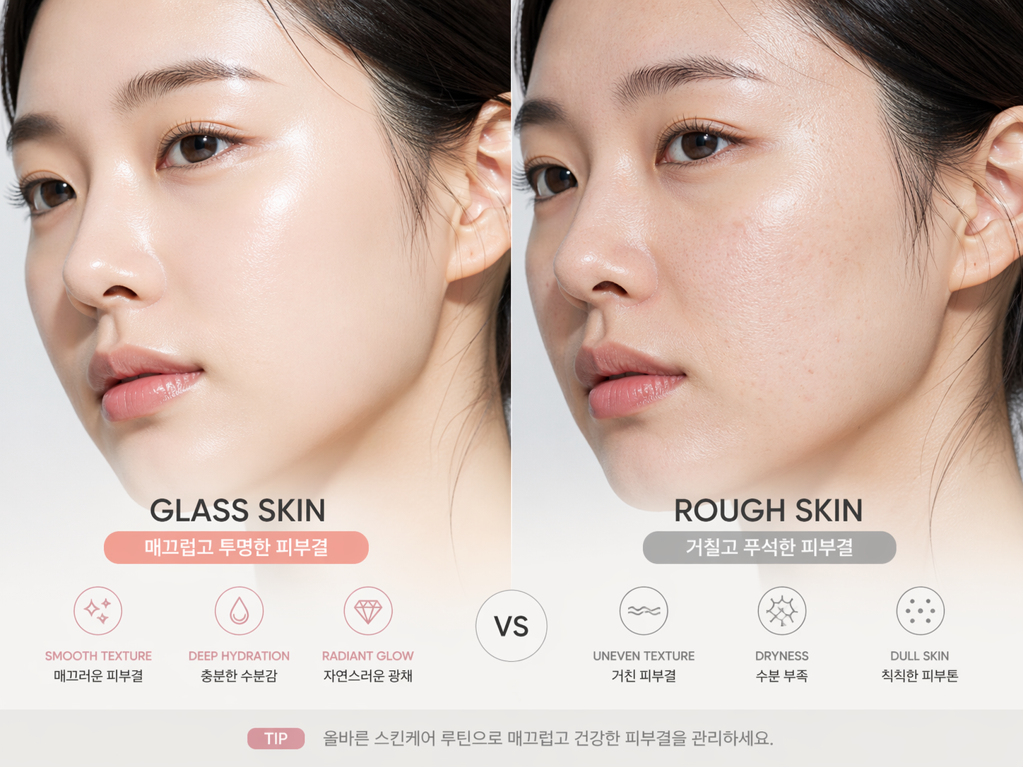 glass skin과 rough skin 피부결 차이 비교