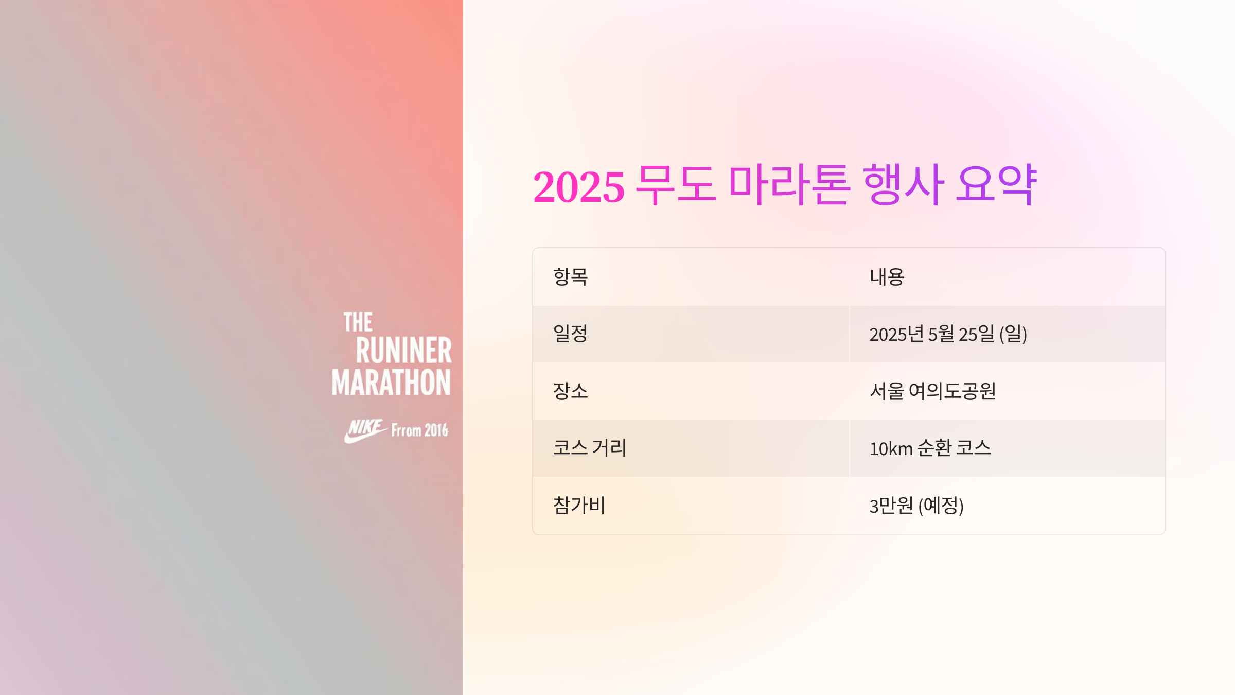 📍 2025 무도 마라톤 행사 요약표
