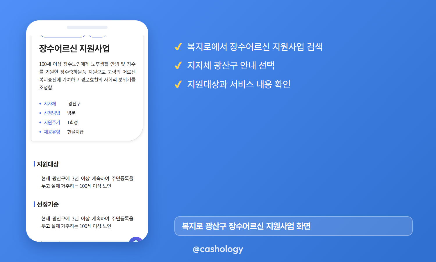 복지로 광산구 장수어르신 지원사업 화면