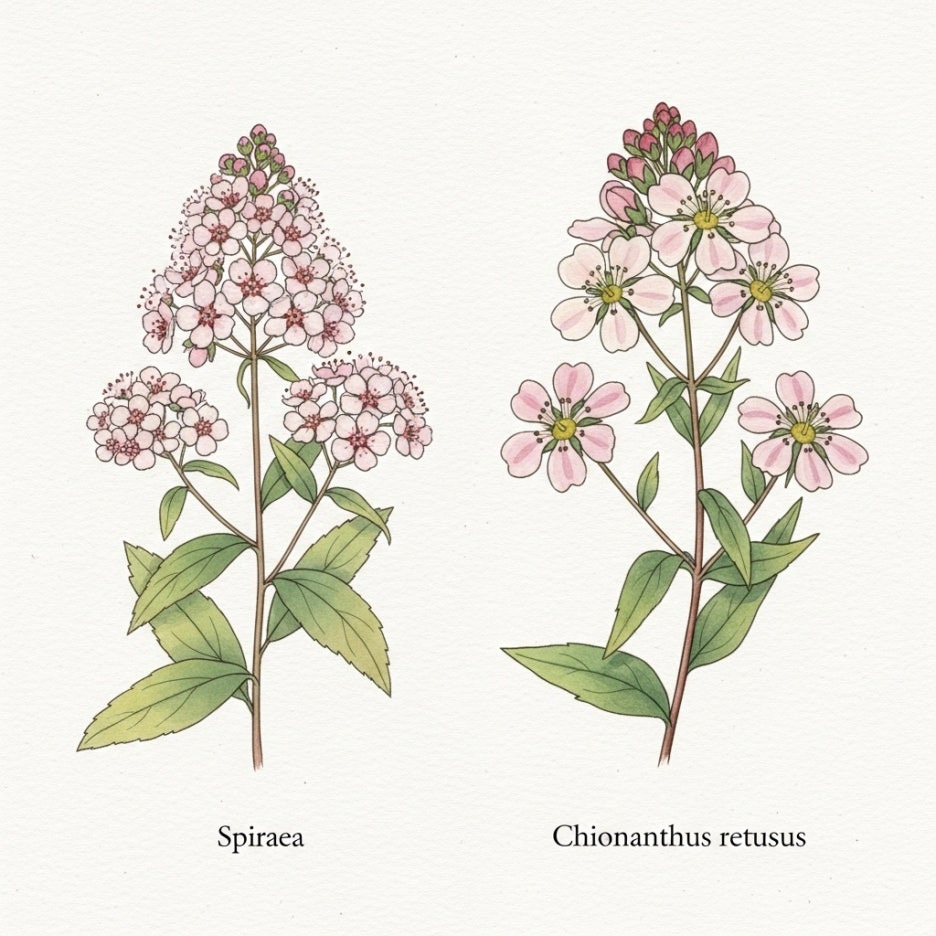 조팝나무와 이팝나무 꽃 모양의 비교 그림