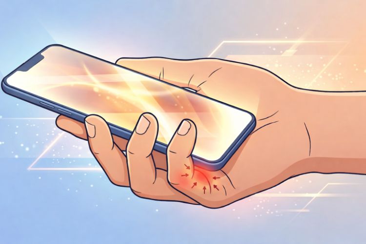 스마트폰을 새끼손가락으로 받칠 때 발생하는 손가락 압박 통증
