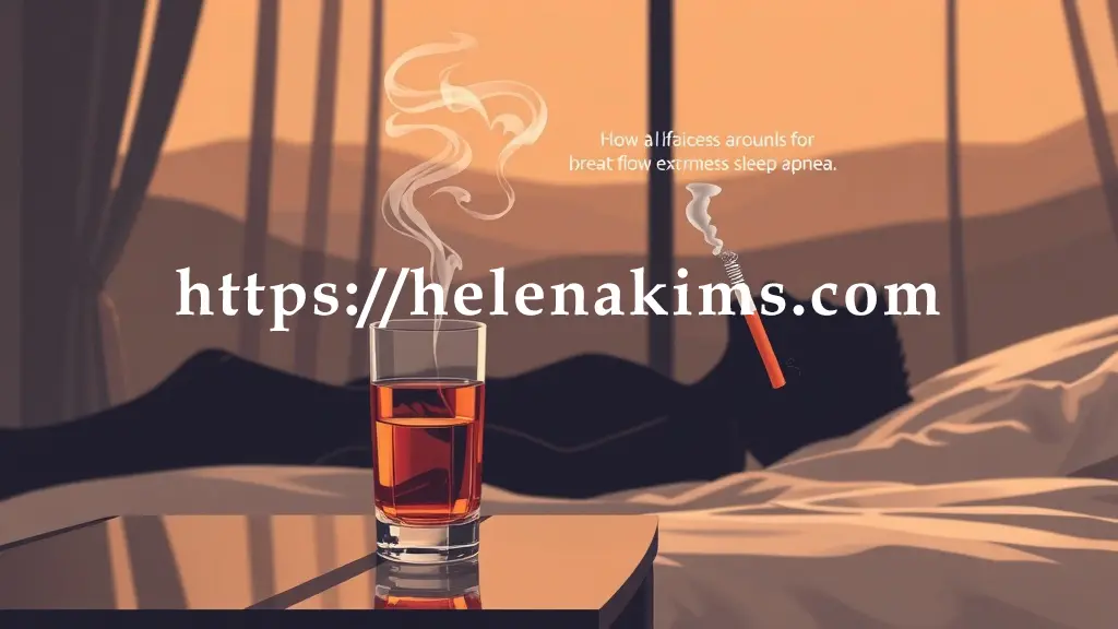 고요해야 할 침실 풍경. 술잔, 담배 연기가 은은하게 피어오르고, 코 막힘을 암시하는 그래픽 이미지.