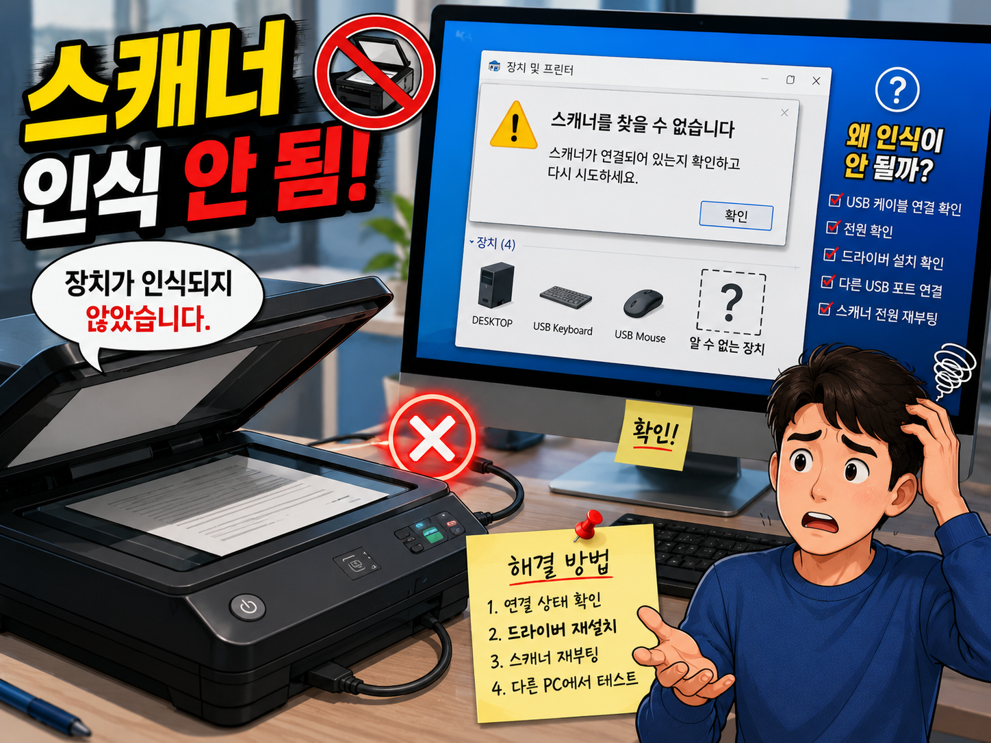 스캐너 복합기 인식 안됨 해결방법 총정리 복합기 스캔 안됨 USB 연결 오류