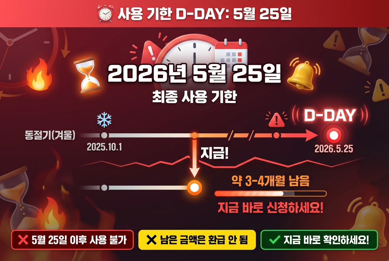 Alt 태그: "에너지 바우처 사용 기한 2026년 5월 25일 D-DAY, 동절기 기한 안내"